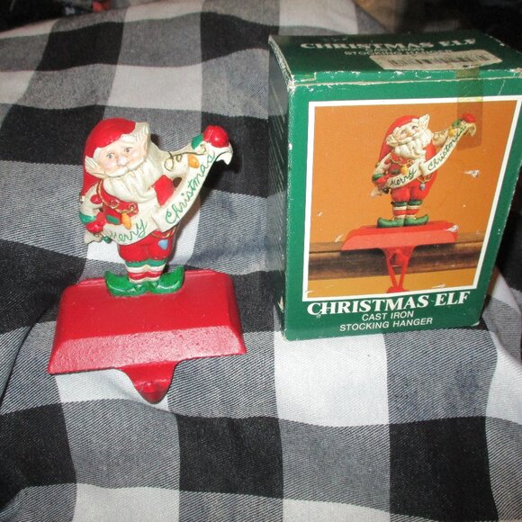 Vintage Midwest Santa Elf Stocking Holder Hanger Solid Cast Iron Merry Christmas - Picture 1 of 7
